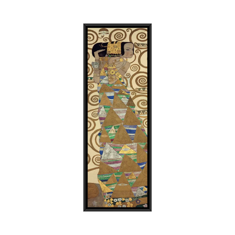 «Expectation, Vertical» par Gustav Klimt, impression sur toile tendue, H 36 po x l 12 po x P 1,5 po, Cadre noir