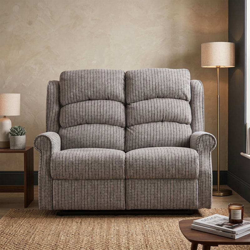 Lainey 132Cm Scroll Arms Reclining Loveseat, Latte Polyester Blend