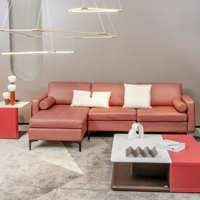 Darthy 97" Wide Genuine Leather Reversible Modular Sofa & Chaise