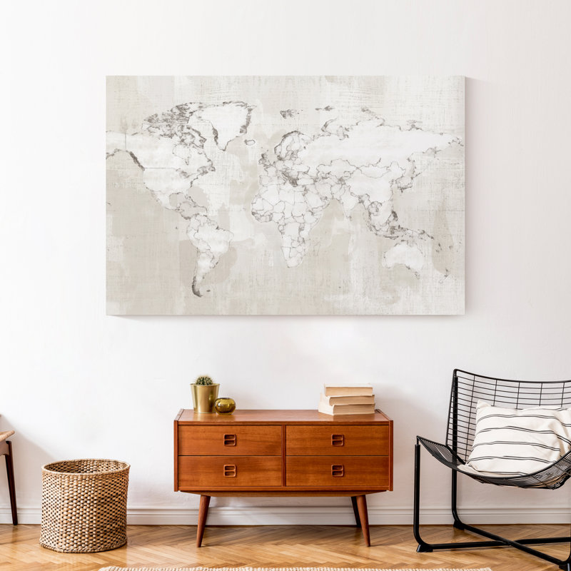 «Distress White Map Dessin» - reproduction d'art sur toile tendue