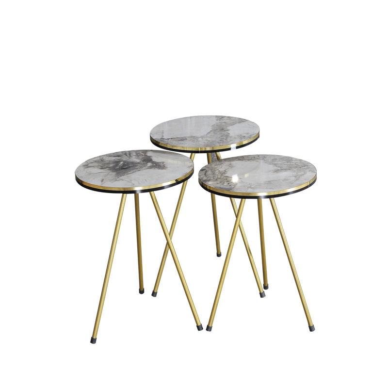 Alaric Living Room Table Set, White Marble