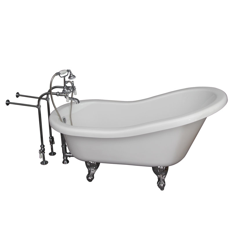 60'' x 30'' Soaking Acrylic Bathtub with Faucet, Polished Chrome, White