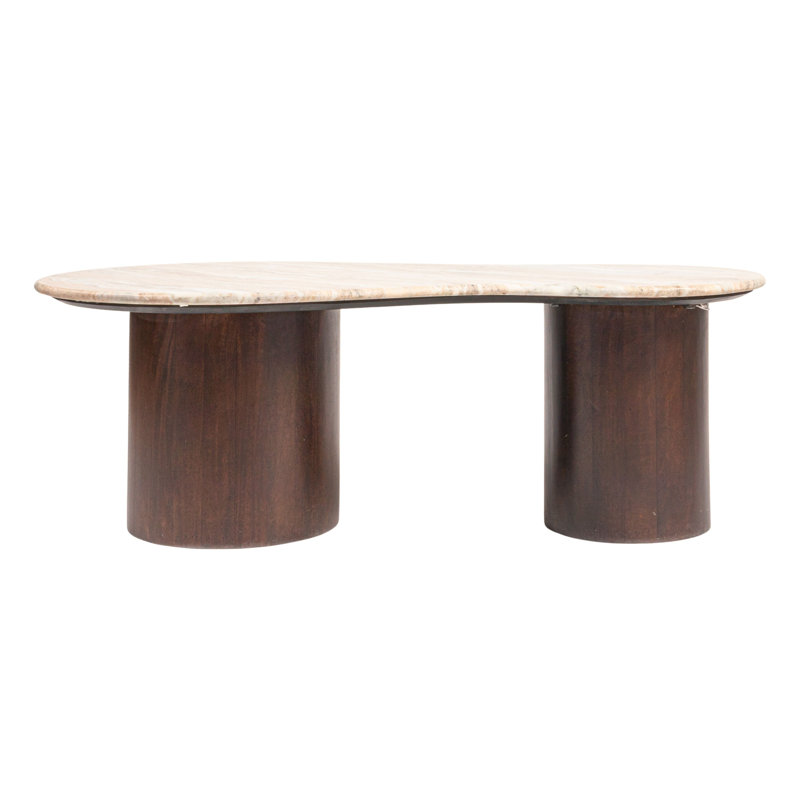 Marble and Mango Wood Organic Shaped Coffee Table, Walnut