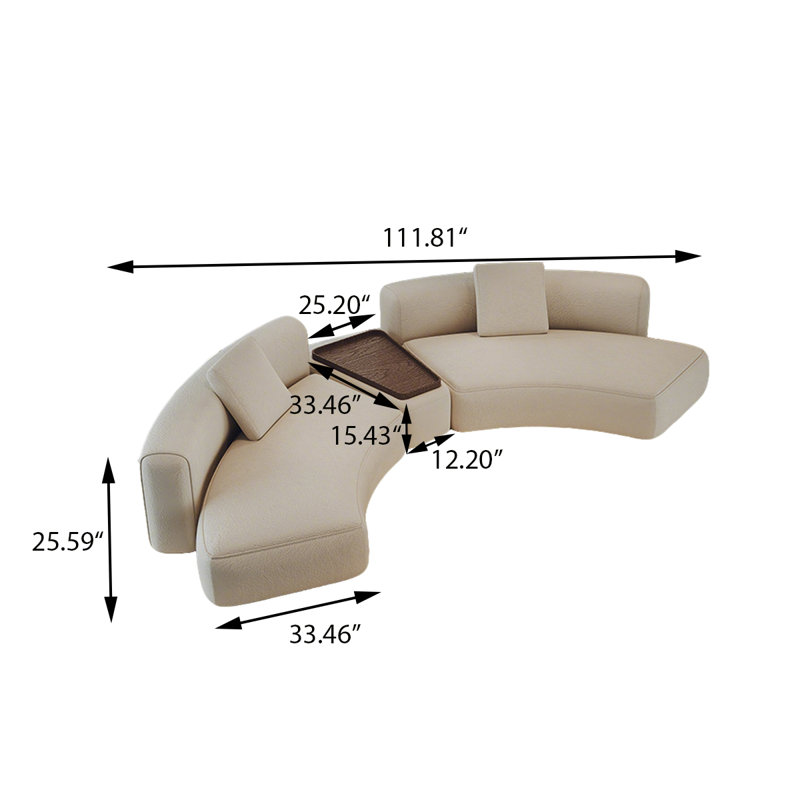 Curved Statement Sofa With Built-In Side Table, 25.59" H x 111.81" W x 33.46" D