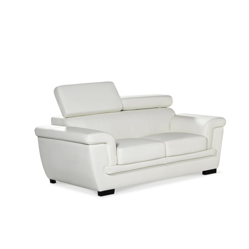 Syniya Genuine Leather Sofa, 2, White Genuine Leather