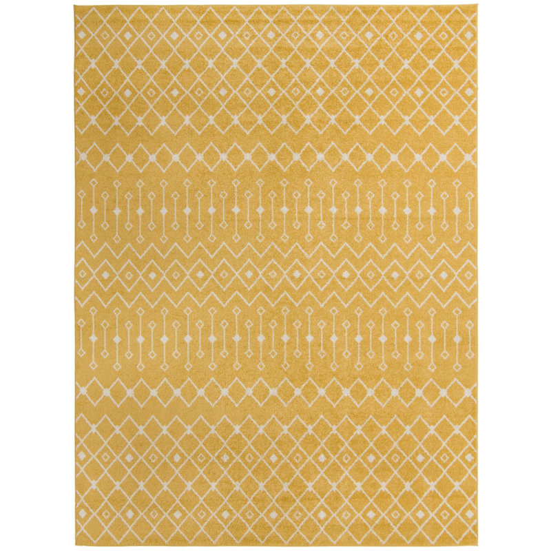 Tapis jaune / ivoire en polypropylène tissé à la machine Briehn, Rectangle 10 pi x 13 pi