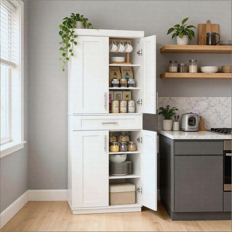 Armoire de rangement autoportante spacieuse, armoire de cuisine, grande armoire de rangement