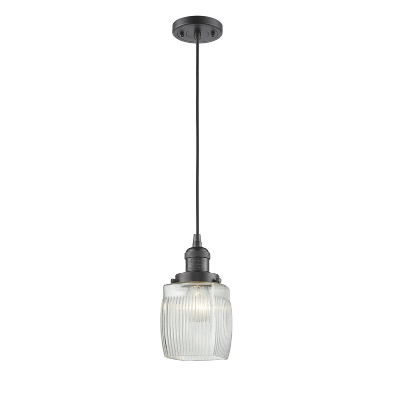 Mireya 1 - Light Single Pendant, 6 Watt Vinage LED Bulb, Oil Rubbed Bronze, Clear Halophane