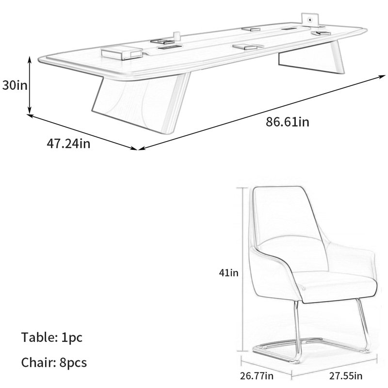 Table de conférence légère et luxueuse, H 30 po x L 86,61 po x l 47,24 po