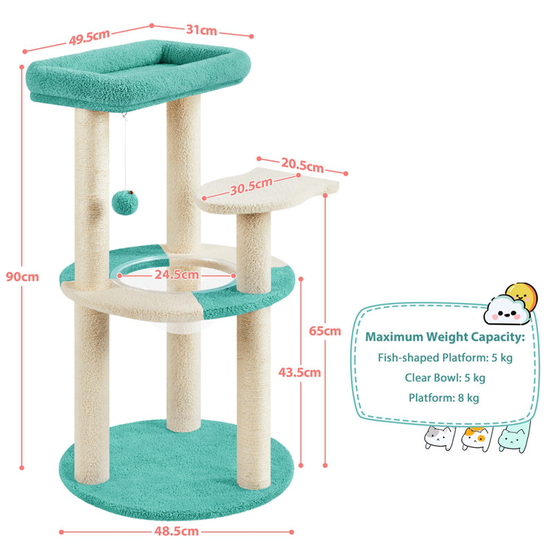90cm H Cat Tree, Indigo/Beige