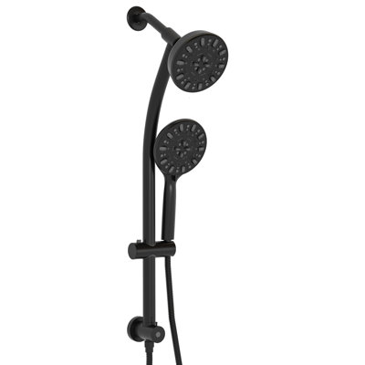 Paire de douche à main 7 po et pomme de douche à pluie 4,7 po, noir mat avec barre coulissante réglable et manuel