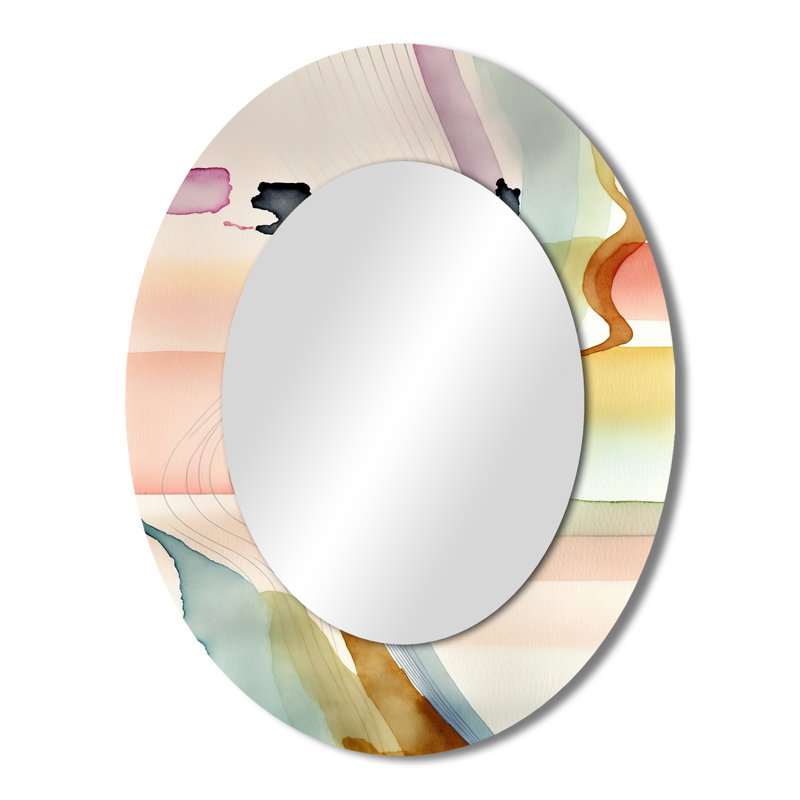 Multi-Color Abstract Waves III - Abstract Oval Decorative Mirror On Metal, 43" x 33"