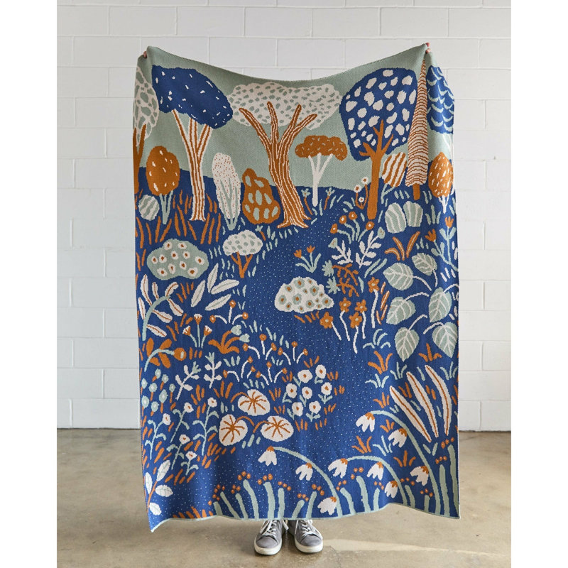 Garden Throw Blanket, Prussian Blue, Egyptian Cotton