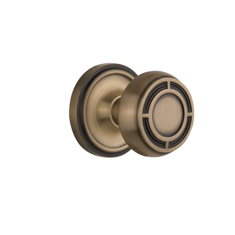 Classic Rosette with Mission Door Knob, Antique Brass, 2.375"