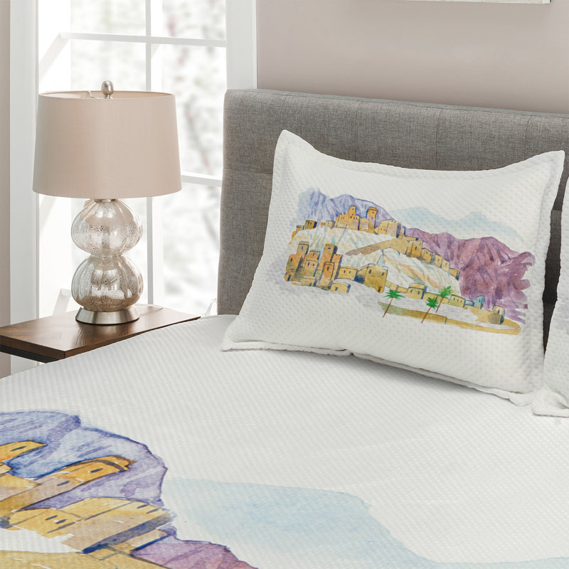 Landscape Polyester Coverlet, King Bedspread + 2 Shams