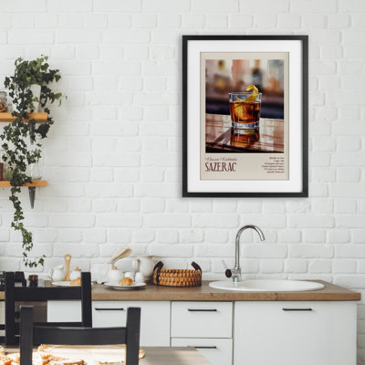 Sazerac on Reflective Surface Framed Print Under Glass, design by Andreas Magnusson