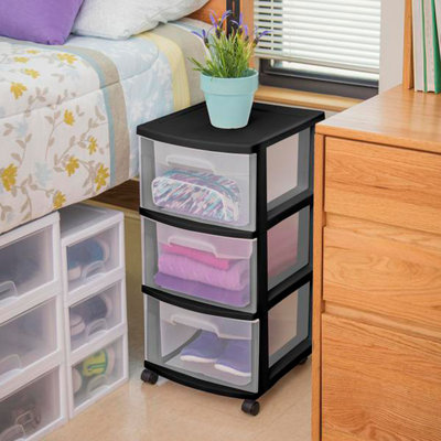 Chariot de rangement 3 tiroirs Sterilite, chariot roulant en plastique avec roulettes pour organiser les vêtements dans la chambre à coucher, placard