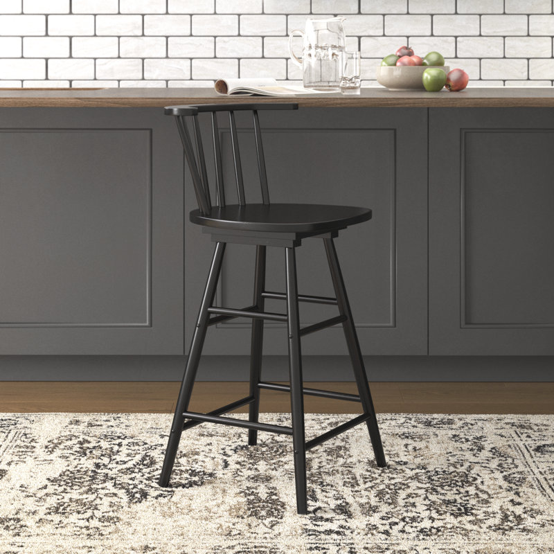 Swivel Counter Stool with Solid Wood Frame, Black