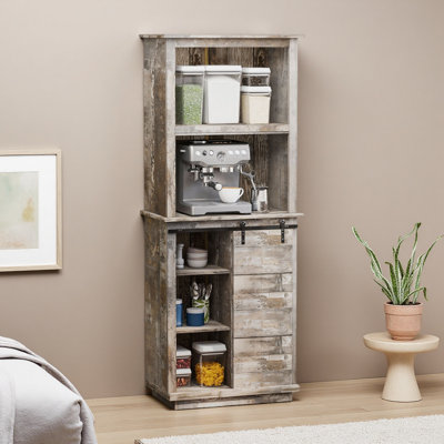 Buffet de cuisine autoportant 64,5 ", armoire de rangement rustique avec porte de grange coulissante et tablette réglable