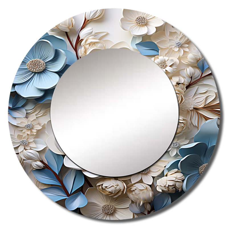 White And Blue Dogwood Flourishing Tranquility - Dogwood Large Mirror, Traditional Round Decorative Wall Mirror, Printed Metal Art