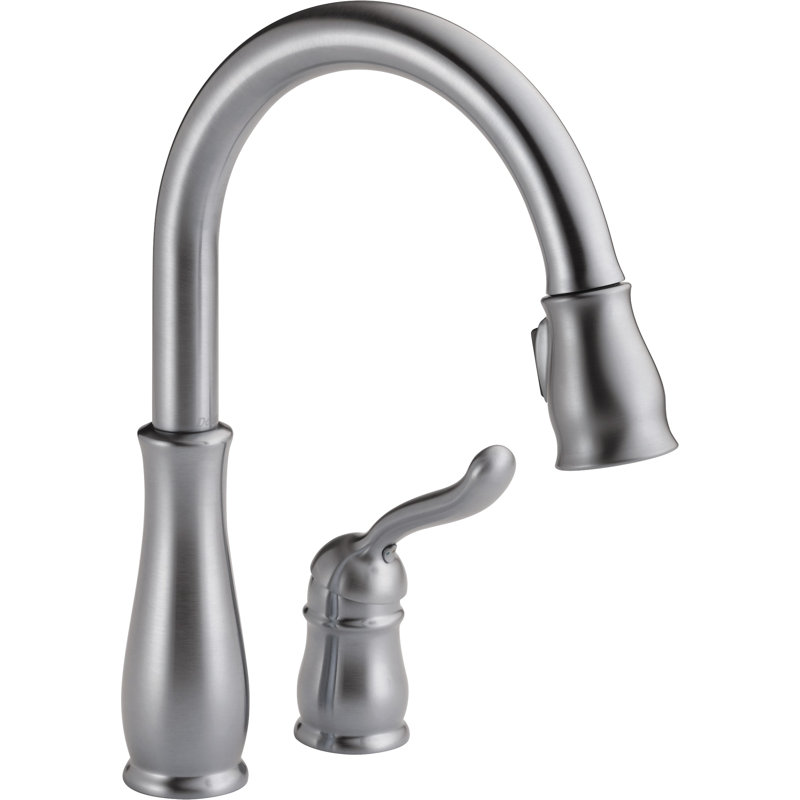 Robinet de cuisine en nickel brossé avec douchette rétractable Leland, robinet d'évier de cuisine monotrou traditionnel, poignée simple, acier inoxydable arctique