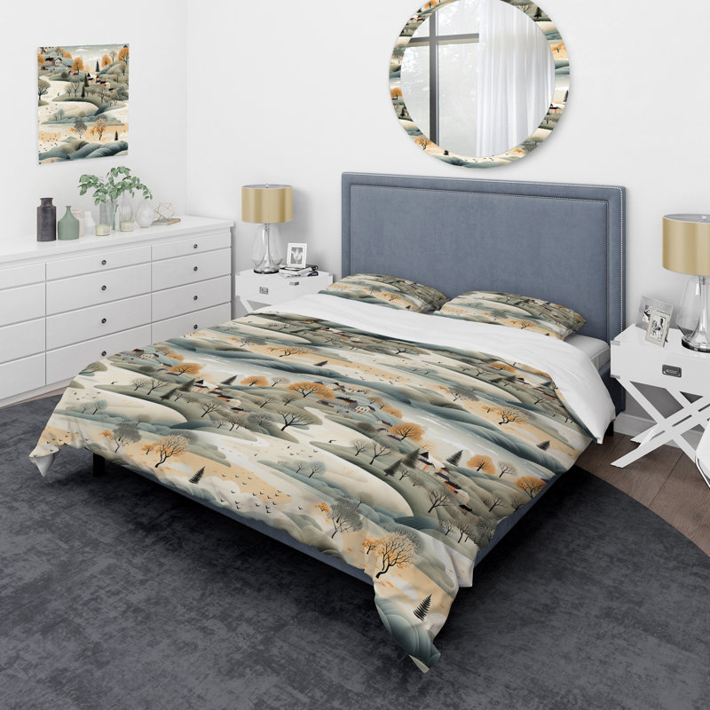 Ensemble de housse de couette Summer Scandinavian Landscape I, Housse de couette pour très grand lit et 2 très