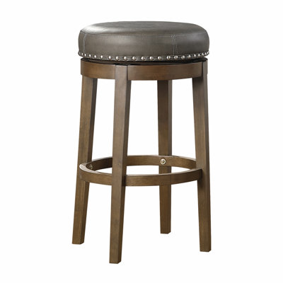 Round Swivel Stools Set Of 2,  Faux Leather 360-Degree Swivel Seat Nailhead Trim Solid Wood Frame  Finish Transitional  Furniture