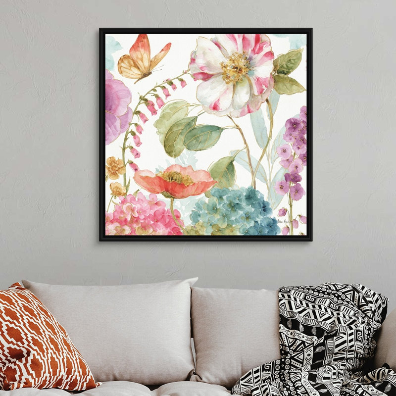 «Rainbow Seeds Flowers II» par Audit Lisa - reproduction d'art sur toile, Toile avec cadre noir, H 38 po x l 38 po x P 2 po