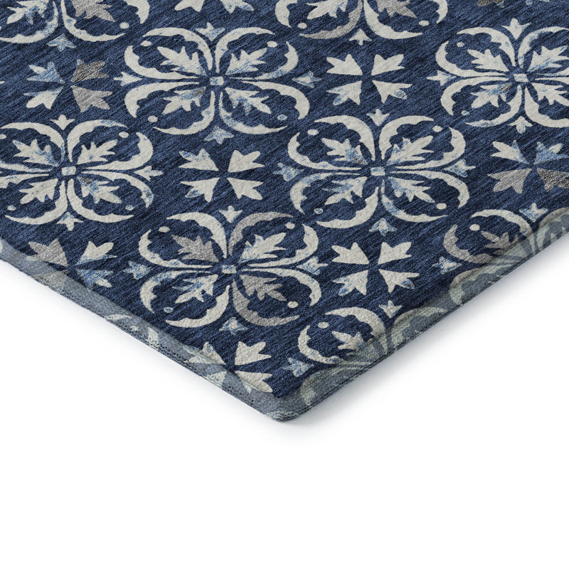 Tapis bleu marine de qualité supérieure lavable à la machine Prisco, Rectangle 5 pi x 7 pi 6 po