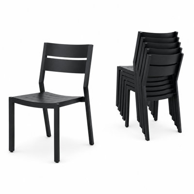 Aluminum Stackable Patio Dining Chairs Set of 6, Black Outdoor Dining Chair with Armless, Lightweight All Weather for Patio, Lawn, Garden, Backyard, Deck