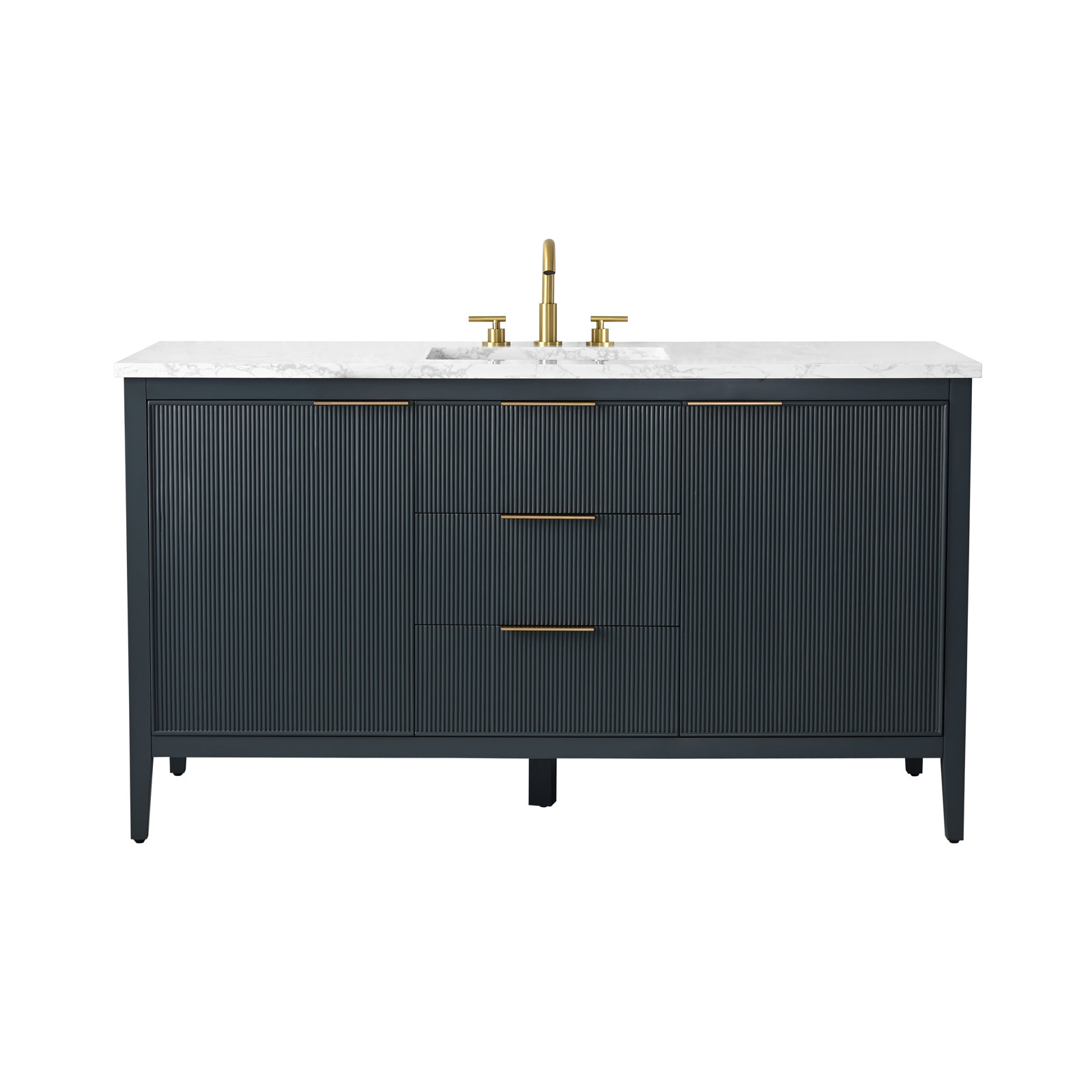 Bilroy 60" Pine Single Bathroom Vanity, Vintage Blue/Brushed Bronze