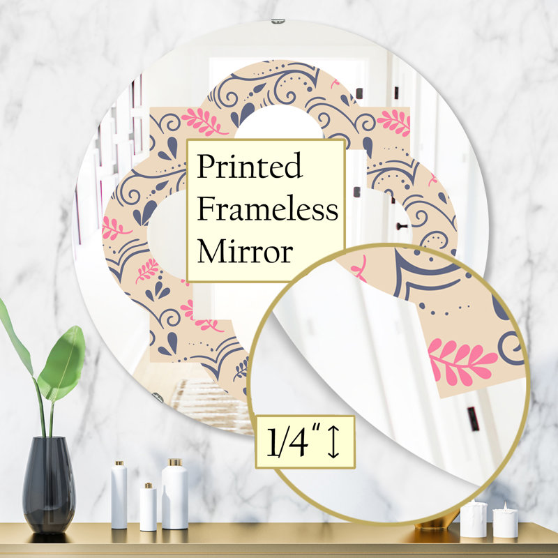 Miroir mural sans cadre botanique à motif botanique quadrilobe, 23,6 po x 23,6 po