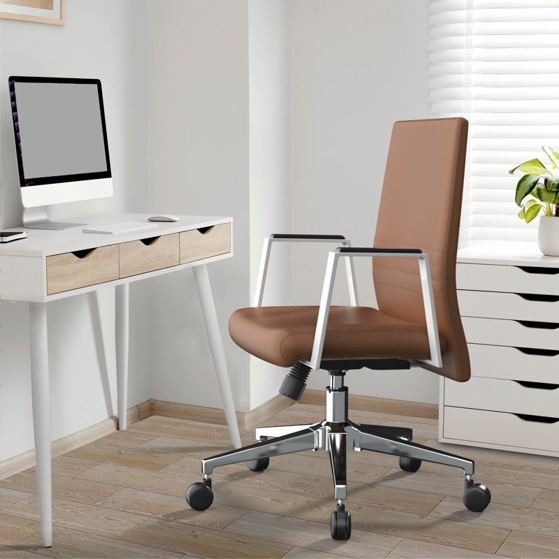 Fauteuil de bureau rembourré en cuir Waide, Marron foncé