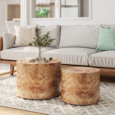Nesting Coffee Table Set Of 2, Modern Round Coffee Table, Wooden Circle Accent Tables For Small Spaces Living Room Bedroom Balcony Office Drum Side Ta by Millwood Pines