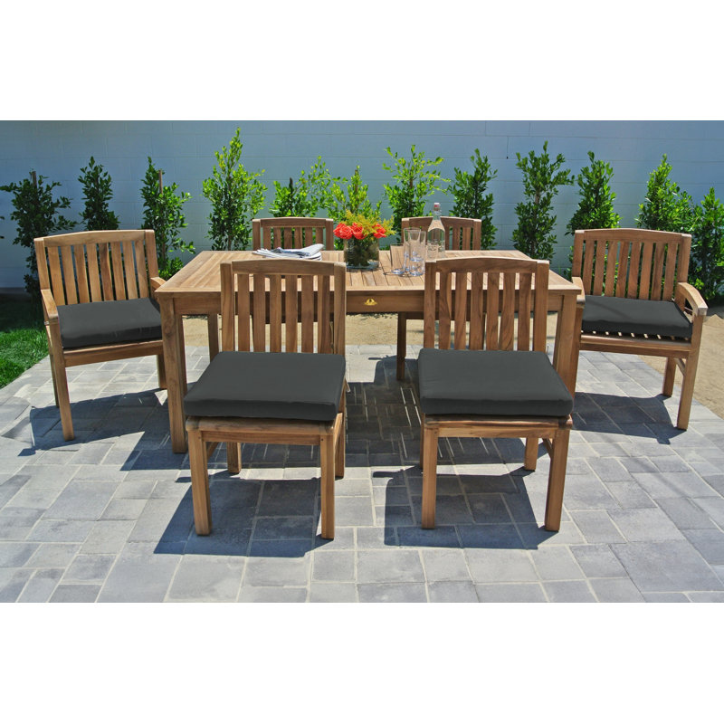 Ensemble repas d'extérieur en teck Huntington 7 pièces avec Sunbrella Huntington, Charbon