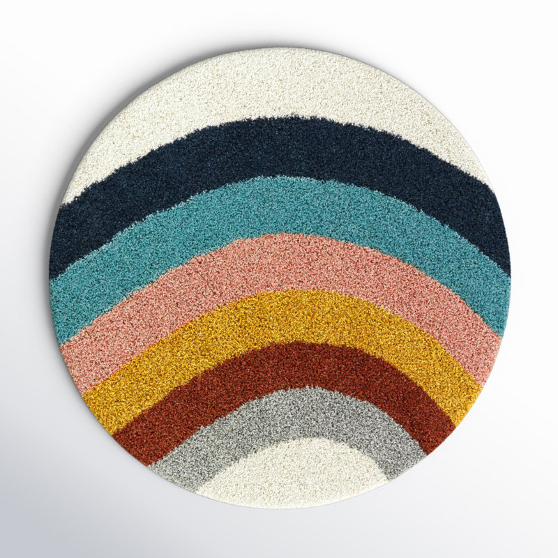 Olanda Rainbow Shag Area Rug, Round 5'3", Cream Rainbow