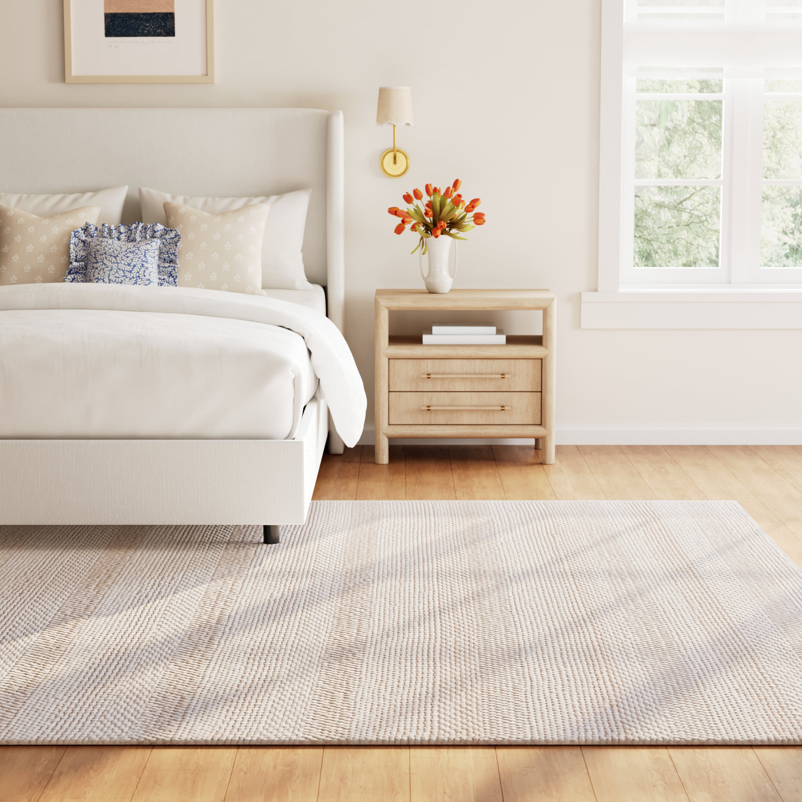 Daisy Handmade Wool Ivory Rug, Rectangle 9' x 12'