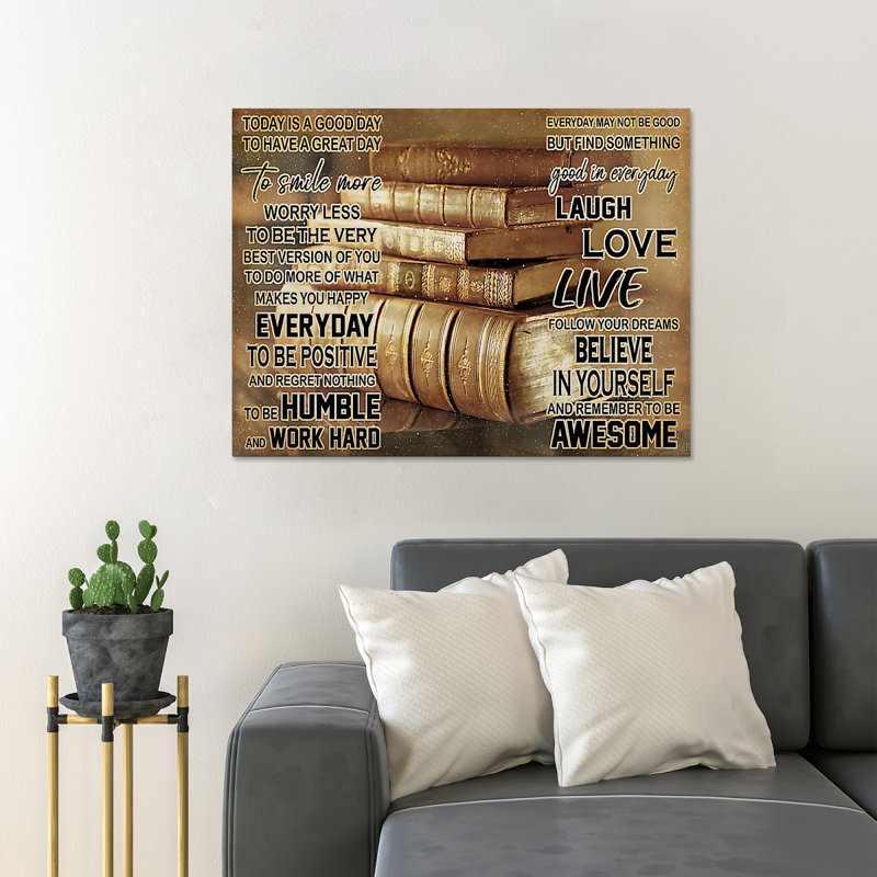 Livres et citations - Art textuel sur toile tendue, H 24 po x l 36 po x P 2 po