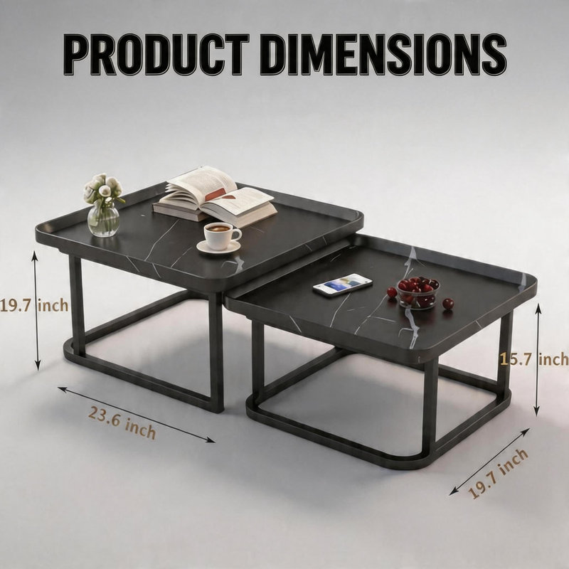 Ensemble de 2 tables basses gigognes carrées empilables et polyvalentes