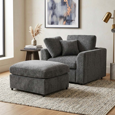 Ensemble de chaises longues modernes en chenille avec repose-pieds et structure en bois massif