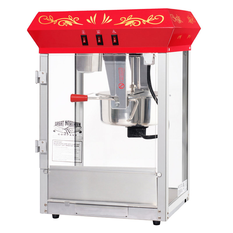 Countertop Popcorn Machine - Antique Style Foundation Popper - 8oz Kettle, Old Maids Drawer, Warming Tray and Scoop by Great Northern Popcorn (Red)