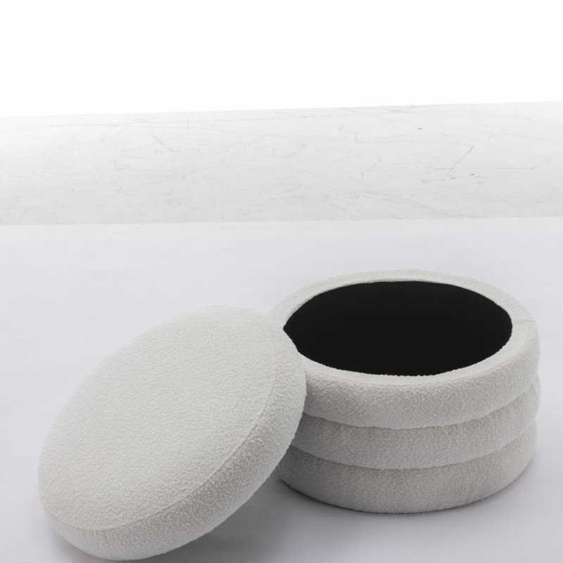 Solid + Manufactured Wood Accent Stool, White Boucle