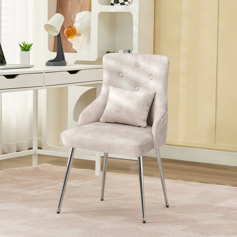 Chaise de salle à manger rembourrée Dorsi, Beige, Argent argent