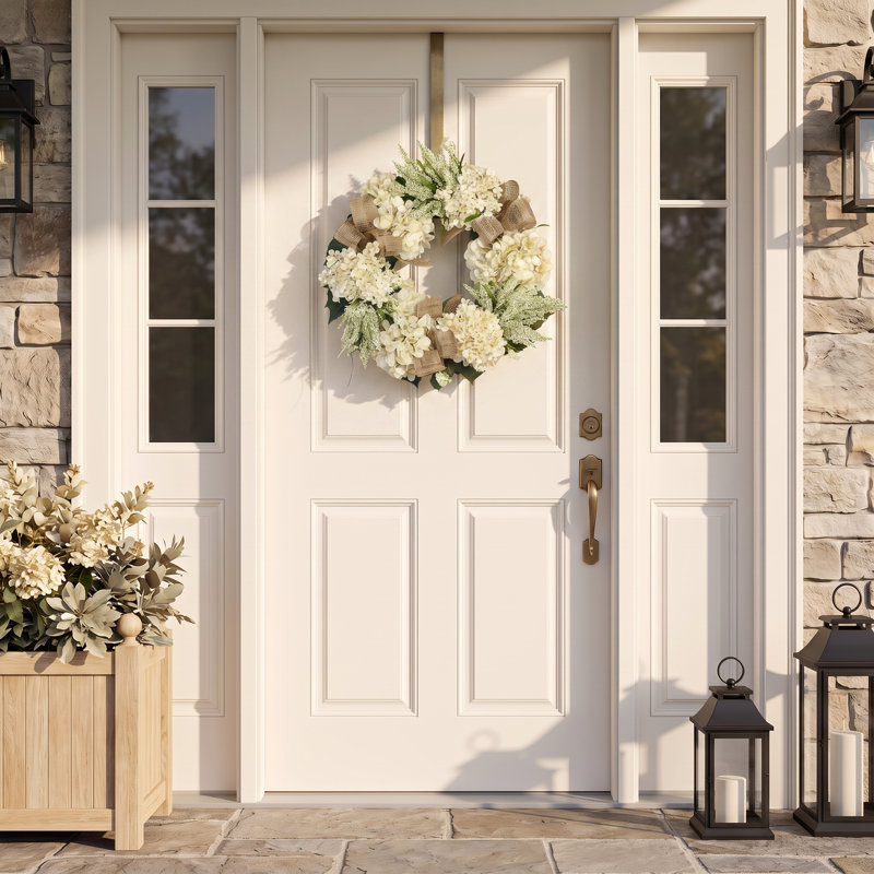 23" Hydrangea And Heather Wreath With Bows