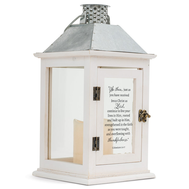 12.25" Wood Tabletop Lantern with Candle Included