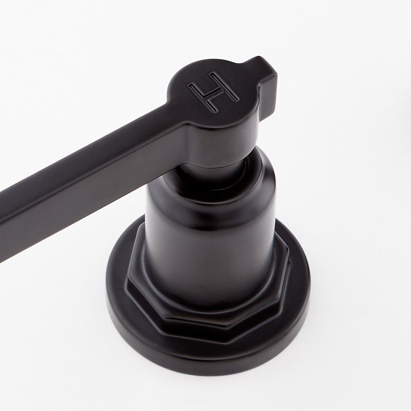 Greyfield 1.2 GPM Widespread Bathroom Faucet with Metal Lever Handles and Pop-Up Drain Assembly, Matte Black