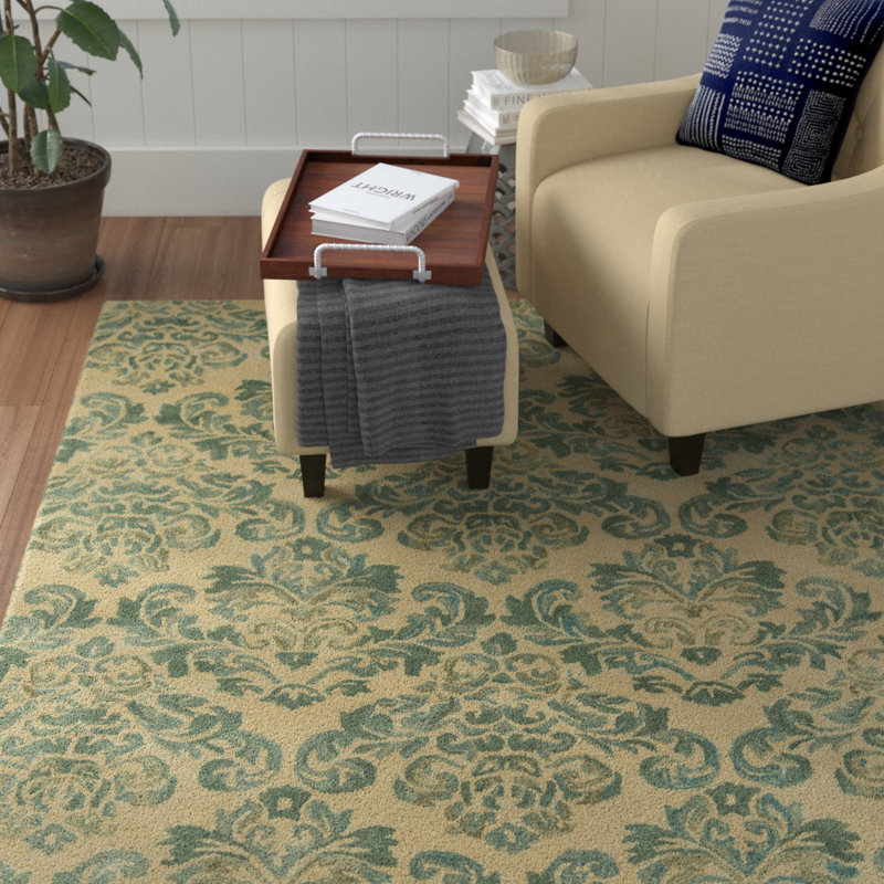 Beige/vert en laine Touffetée à la main Katelynn Tapis décoratif, 9 pi 6 po x 13 pi