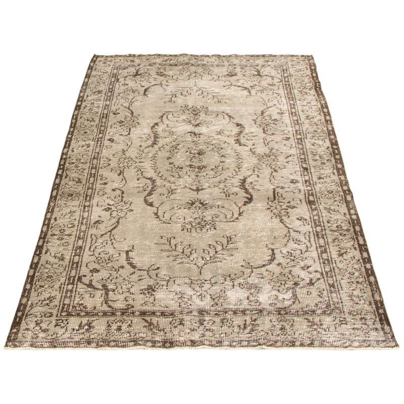 Tapis décoratif en laine gris clair en laine de conception unique 5 pi 1 po x 8 pi 10 po noué à la main
