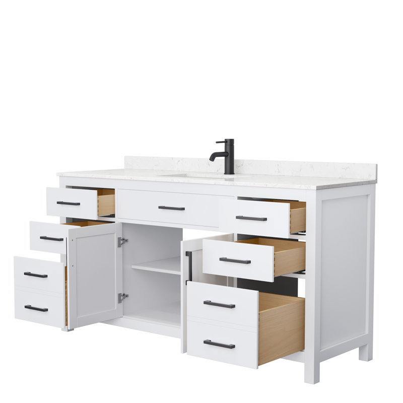 Beckett 66" Freestanding Single Bathroom Vanity with Cultured Marble Top, White, Matte Black, Carrara Cultured Marble