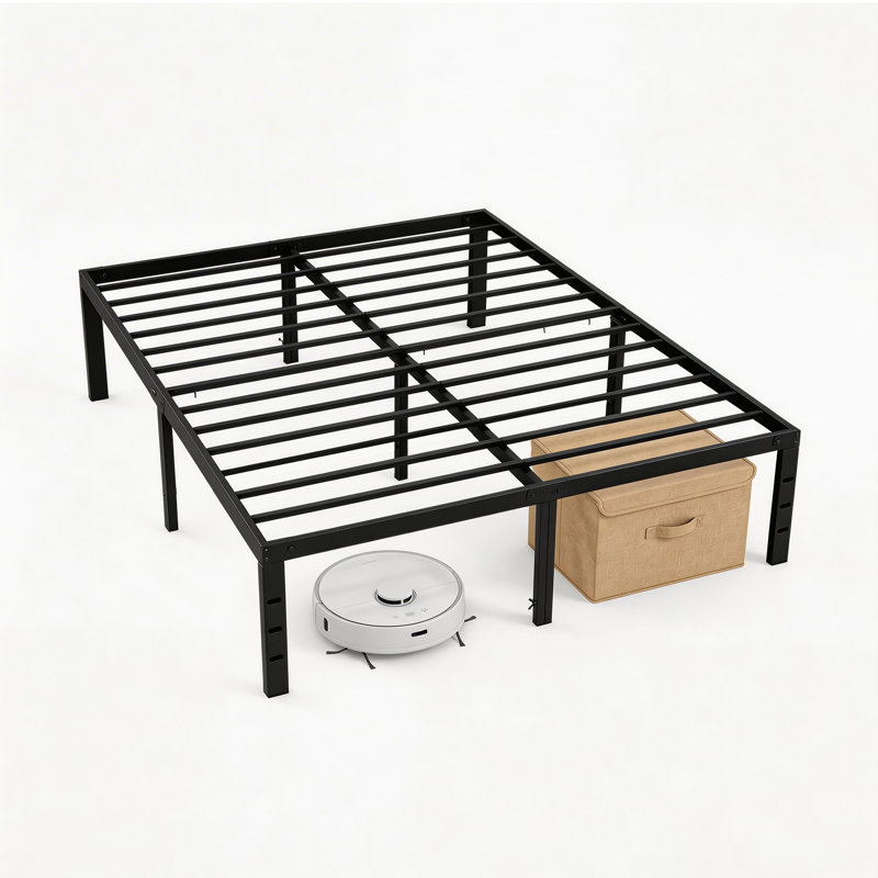 Lutherville 12'' Black Metal Platform Bed Frame With Steel Slat Support, No Box Spring Needed, Queen, 12"